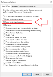 Disable animation and Virtual Memory